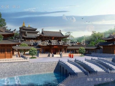 常州寺院重建规划设计方案鸟瞰图—积福禅寺